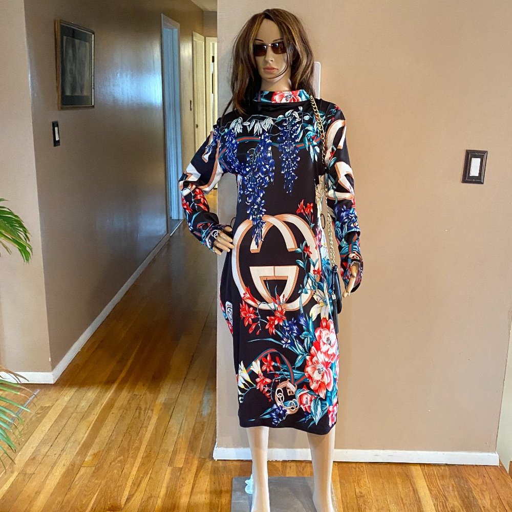 Fashion Dress Floral Long Sleeve Midi Dress